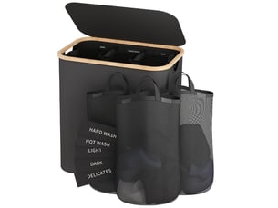 Panier à linge 160 l pliable avec 3 sacs amovibles, trieur de linge 3 compartiments