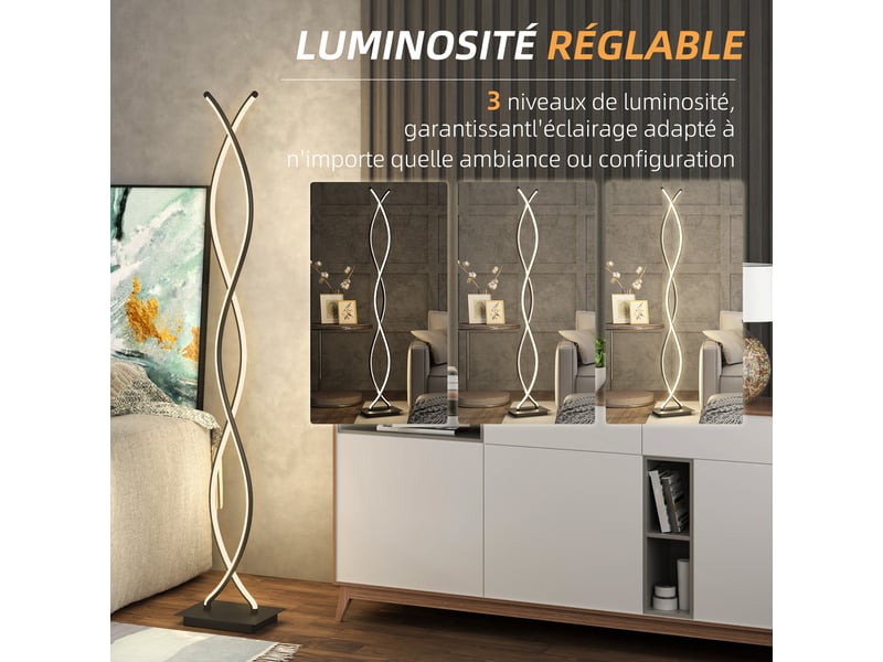  Lampadaire sur pied salon, noir, lampe salon 3 niveaux de luminosité réglables à double spirale avec interrupteur à pied  - Conforama E