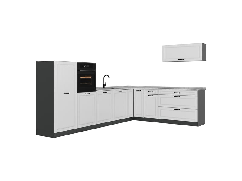 Vicco cuisine en angle, blanc campagneanthracite, 327 x cm plan de travail marbre - Conforama A