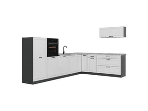 Vicco cuisine en angle, blanc campagneanthracite, 327 x cm plan de travail marbre