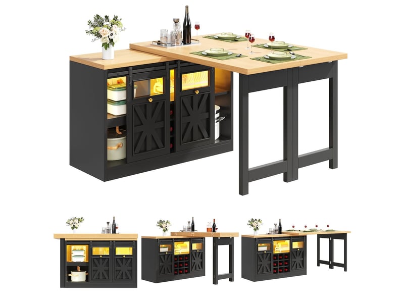  Meuble de rangement association meuble latéral et table rotation à 360° éclairage intelligent multicolore design moderne coloris noir conception gain de place  - Conforama B
