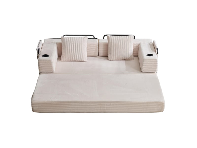  Canapé convertible 185x92,5x60 cm blanc en corduroy, 2 places, pliable pour salon et chambre  - Conforama A