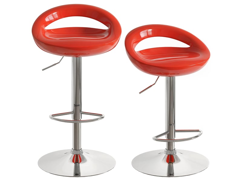  Lot de 2 tabourets de bar chaises de bar hauteur réglable dossier et repose-pieds pivotant à 360° 46x41x76-96cm rouge  - Conforama A