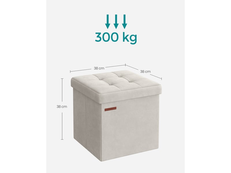 Banc de rangement, boîte pliable en velours, repose-pieds avec couvercle, 38 x 38 x 38 cm, capacité de charge 300 kg, pour couloir, salon, chambre, blanc crème - Conforama D