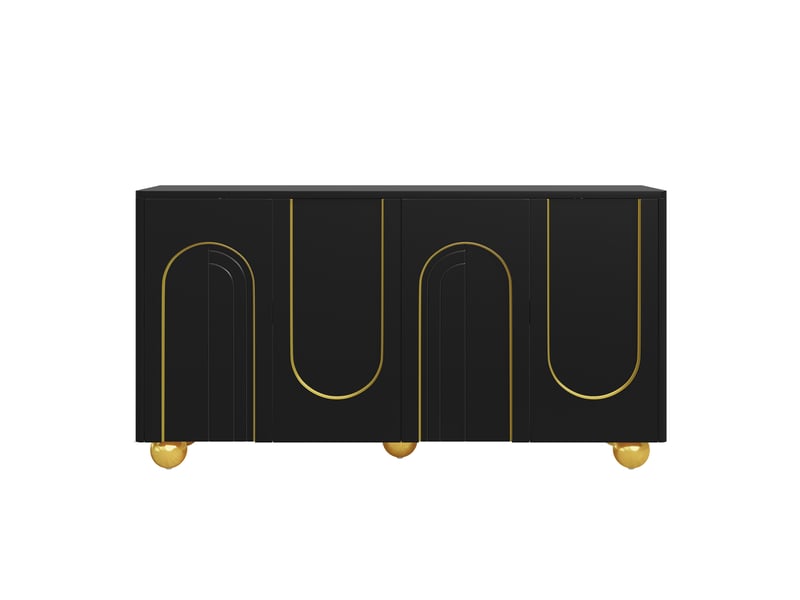  Buffet noir 4 portes meuble rangement salle à manger mdf étagères fixes pièces métal 140x40x74 cm  - Conforama A
