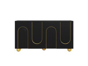 Buffet noir 4 portes meuble rangement salle à manger mdf étagères fixes pièces métal 140x40x74 cm