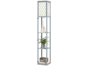 Lampadaire gain de place à 3 étagères, douille e27, pour salon, séjour et bureau, gris clair