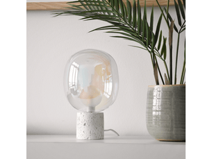 Lampe à poser en verre irisé et béton blanc h24 cm-bulle