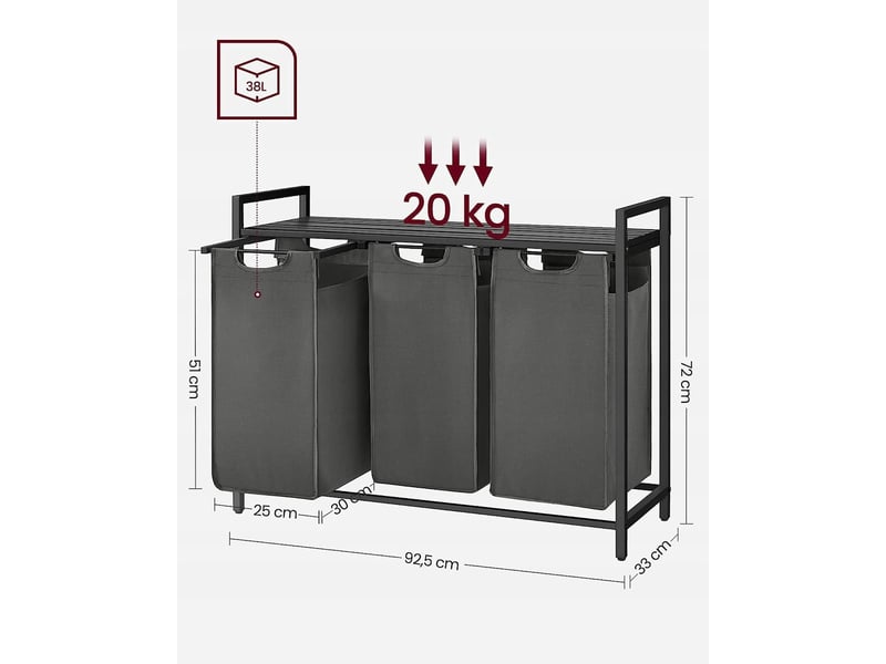  Meuble de buanderie avec 3 paniers à linge anthracite  - Conforama C