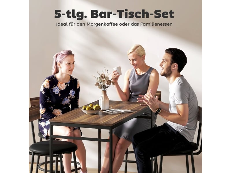  Ensemble de table et 4 chaises de bar industrielles 5 pièces, design industriel, cuisine et salle à manger, bois, acier, marron  - Conforama D