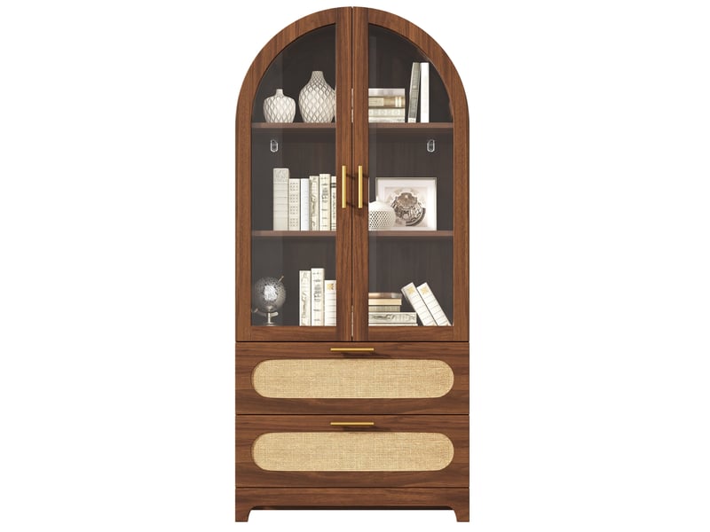  Vitrine 80x40x175 cm, espace de rangement, portes en verre, 2 tiroirs, meuble pratique, salon, en verre et mdf, noyer  - Conforama A