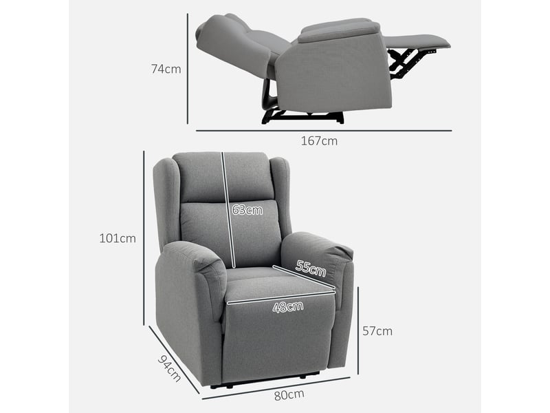 Fauteuil relax inclinable,80x94x101 cm,avec repose-pieds,lin,gris foncé - Conforama C