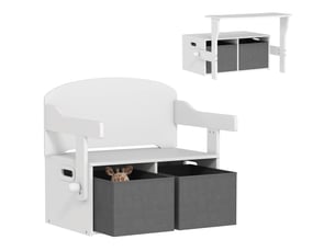 Ensemble 3 en 1 convertible pour enfants comprenant banc, table et chaise, coffre à jouets avec cubes en tissu amovibles, blanc