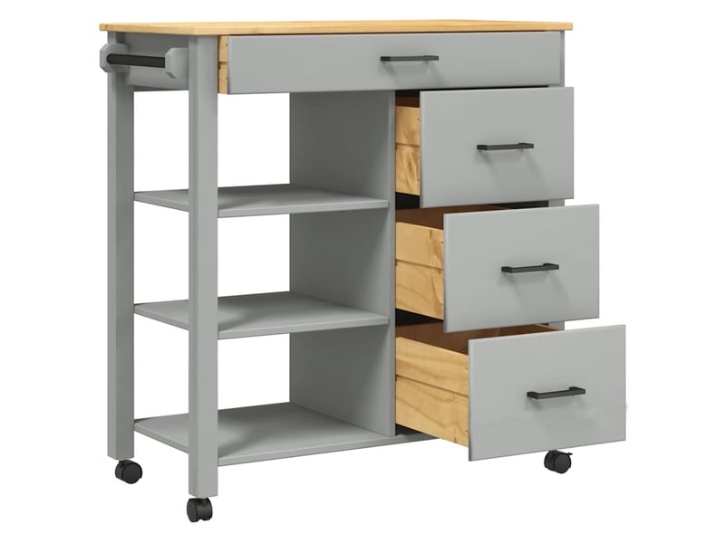  Desserte de cuisine, chariot de rangement 84x40x88,5 cm gris bois massif de pin shl42676  - Conforama D