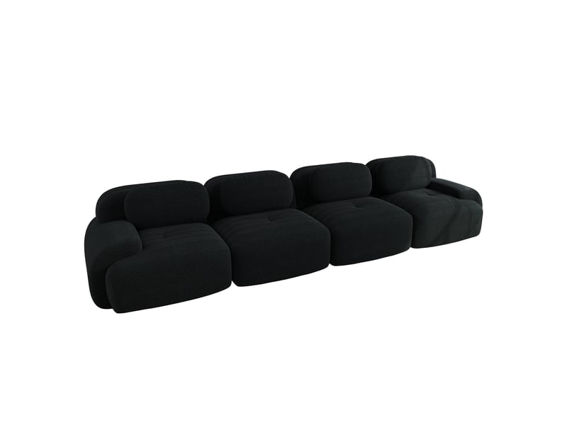  Canapé modulaire 388x103x70cm 4 places, accoudoirs galbés, montage simplifié, sans cadre, salon, velours côtelé, noir  - Conforama A