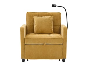 Fauteuil-lit 2-en-1 jaune moutarde en chenille avec coussin et rangements