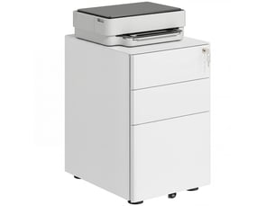Commode de bureau en acier à 3 tiroirs avec serrure et roulettes, 39 x 48 x 59 cm, blanche