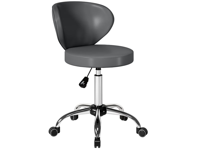 Tabouret de massage à roulettes en pu gris avec hauteur réglable de 73 à 88 cm dossier et rotation à 360 degrés - Conforama A