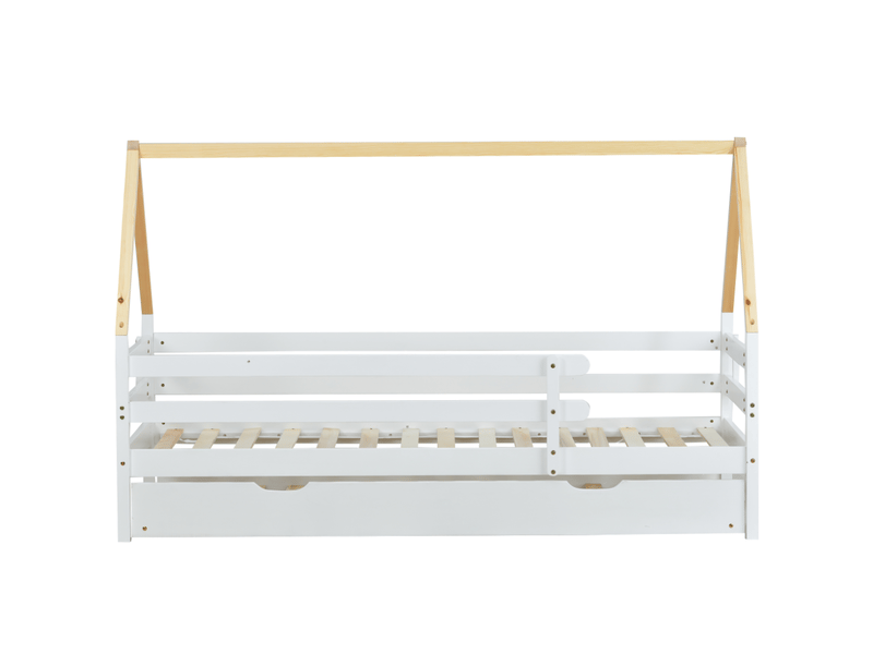  Lit cabane gigogne 90x200 cm avec roulettes bois blanc sans matelas  - Conforama A