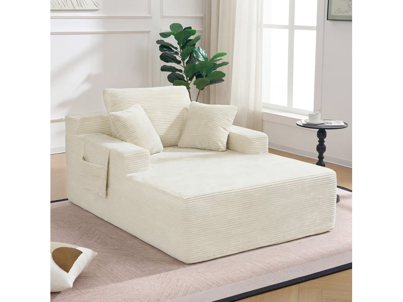 Canapé-lit 1 place 110x150x70 cm avec poches latérales et coussins beige sans matelas - Conforama E