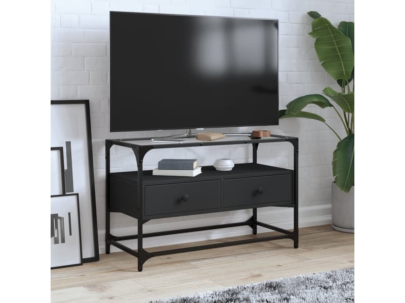  Meuble tv - banc tv - meuble de rangement et dessus en verre noir 80x35x51 cm bois d'ingénierie  - Conforama B
