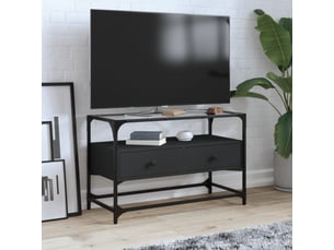 Meuble tv - banc tv - meuble de rangement et dessus en verre noir 80x35x51 cm bois d'ingénierie