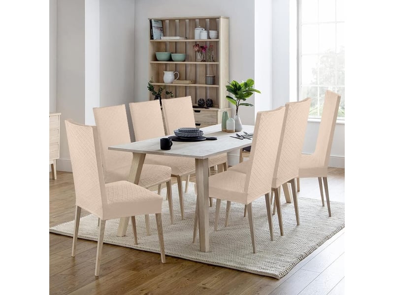  Lot de 4 housses de chaise en élasthanne jacquard – beige  - Conforama D