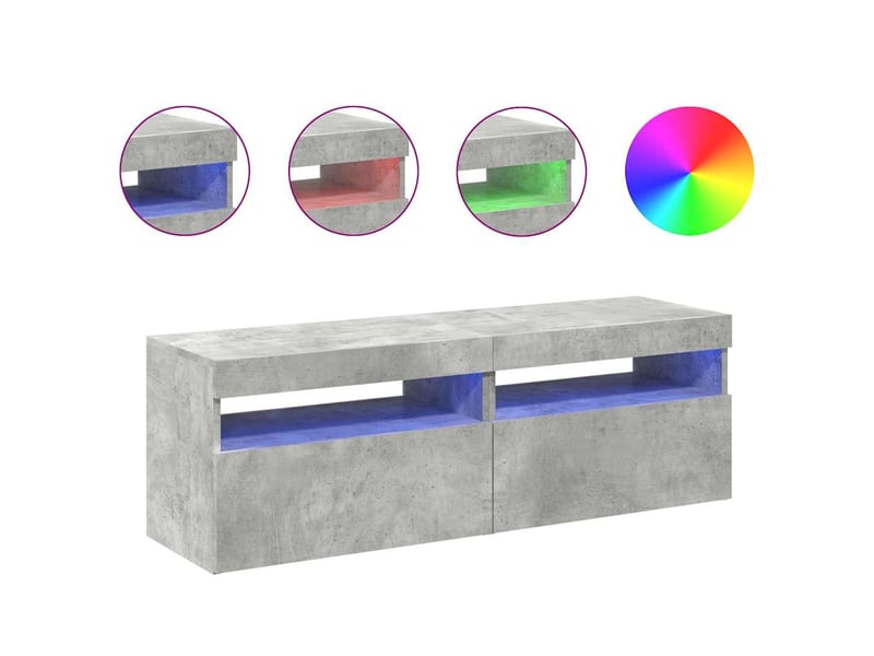 Lot de 2 meuble tv avec lumières led gris béton 60x35x40 cm - Conforama E