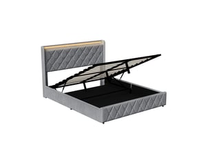 Lit coffre 160x200cm - lit double 160x200 en velours - lit 160x200 avec tête de lit led, prises usbtype-c - gris foncé