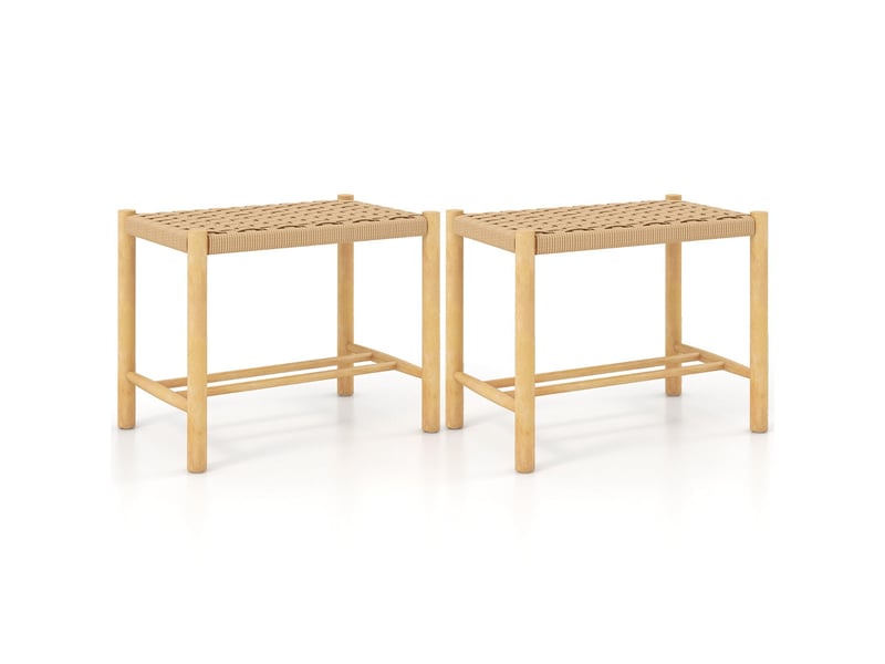  Lot de 2 tabourets de bar 56 x 36 x 45 cm assise respirante design rustique en bois de caoutchouc naturel 20_0020015  - Conforama A