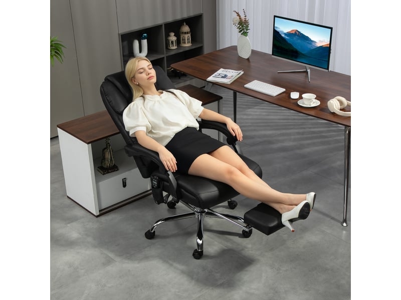 Fauteuil de bureau massant et chauffant avec dossier inclinable et repose-pieds, en cuir pu noir.  - Conforama C