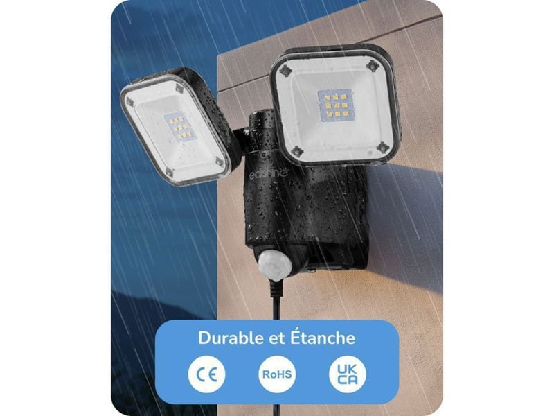 Projecteur exterieur led sans fil 800 lm 6000k pir ip44 2 tetes rotatives 370618_AABFD50284_6_DROPFR - Conforama E