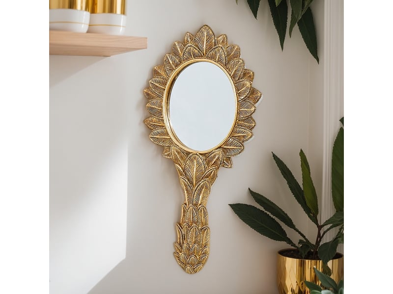  Miroir suspendu en résine avec motif de feuilles – miroir en relief de style européen – décoration bohème pour salon ou bureau – 23,5 x 11,5 cm  - Conforama E