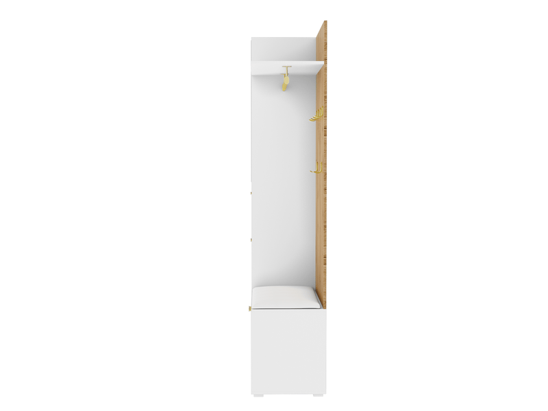 Ensemble d’entrée avec miroir, 6 patères dorées, meuble à chaussures, banc et led 16 couleurs - Conforama E