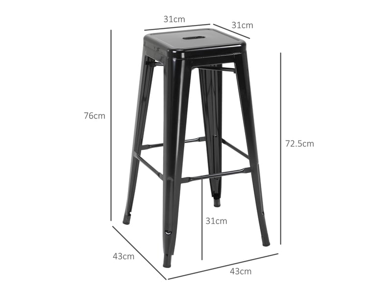  Ensemble de 4 tabourets de bar en métal avec repose-pieds pour une utilisation intérieure et extérieure, 43 x 43 x 76 cm, noir  - Conforama E