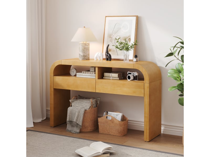  Console d'entrée avec tiroirs et buffet latéral ondulé - pieds réglables - console étroite pour couloirsalon - naturel  - Conforama B
