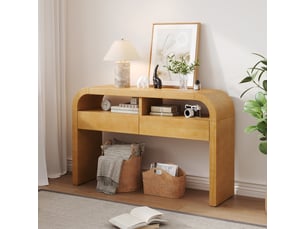 Console d'entrée avec tiroirs et buffet latéral ondulé - pieds réglables - console étroite pour couloirsalon - naturel