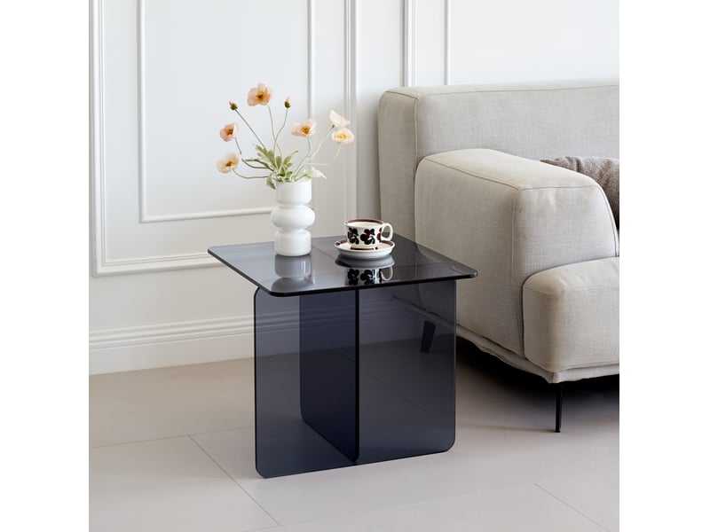 Table basse fixe d'appoint en verre trempé gris transparent, forme incurvée, pour salon et terrasse, 45 × 45 × 51 cm - Conforama D