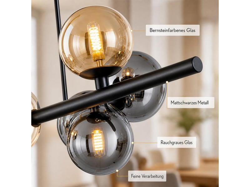  Nettlife suspension lampe salle à manger en verre 10 flammes, luminaire suspendu pour cuisine et salon  - Conforama D