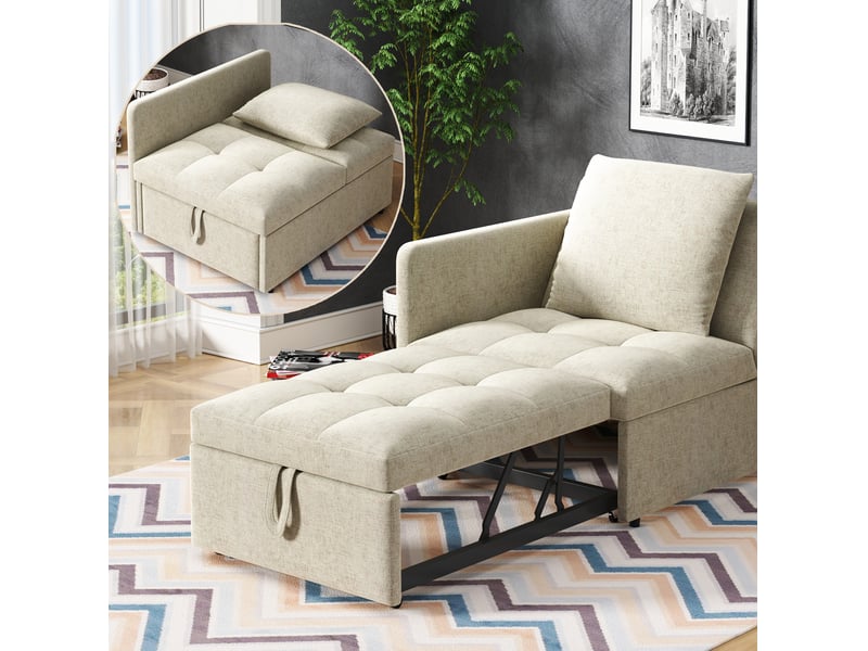  Canapé convertible modenvie 3 en 1 beige en tissu de lin 177 x 68 x 65 cm  - Conforama D