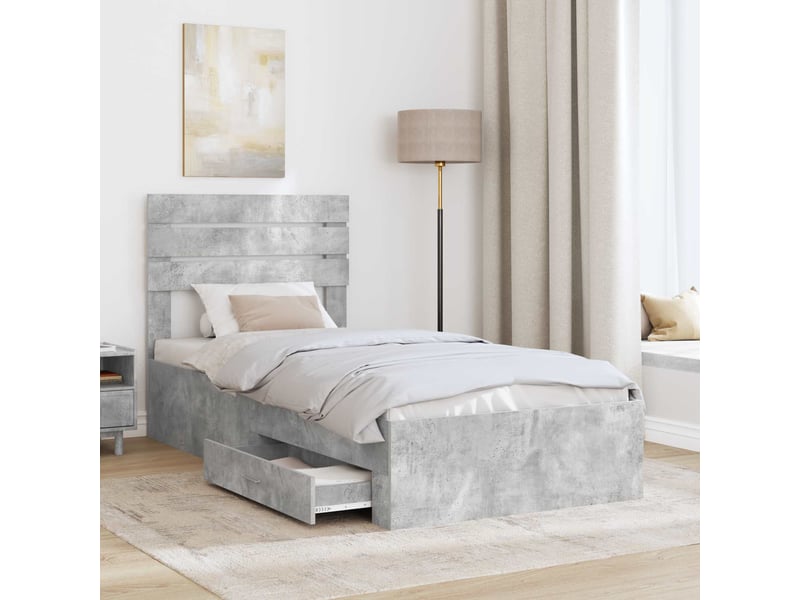 Lit simple- lit adulte - cadre de lit gris béton et argent 70 x 190 cm bois d'ingénierie - Conforama B