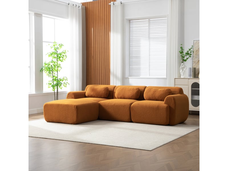 Canapé modulable 3 places tissu chenille caramel - mousse haute résilience 30d sans armature - Conforama C