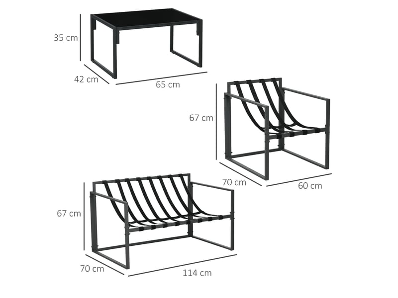  Salon de jardin 4 pcs 4 personnes avec canapé 2 pl., 2 fauteuils et 1 table basse gris  - Conforama E