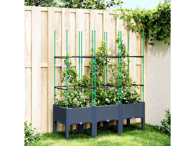  Jardinière - bac à fleurs avec treillis bleu gris 120x40x142,5 cm pp  - Conforama B