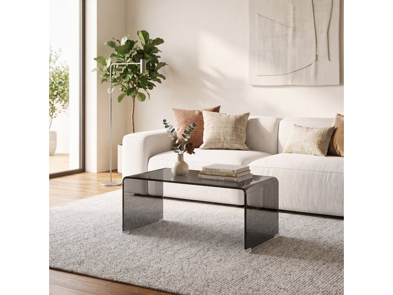  Table basse design contemporain dim. 80l x 45l x 35h cm verre trempé 10 mm fumé gris  - Conforama D
