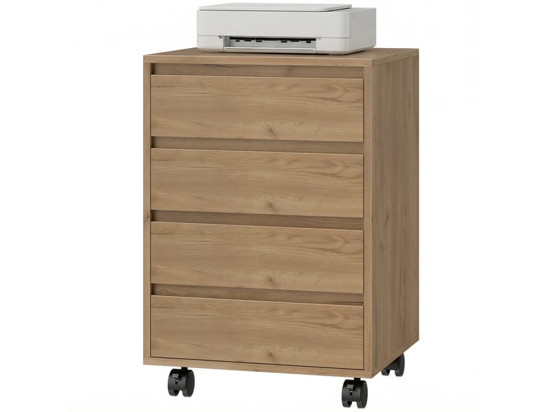  Caisson de bureau sur roulettes 4 tiroirs mdf aspect bois marron 46 x 40 x 65 cm  - Conforama B