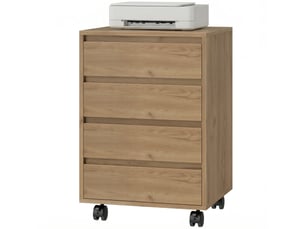 Caisson de bureau sur roulettes 4 tiroirs mdf aspect bois marron 46 x 40 x 65 cm
