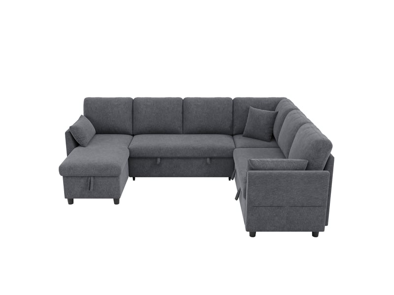 Canapé d'angle en l ou en u – 6 places – avec coffre de rangement – avec ports usbtype-c – avec 3 coussins – gris - Conforama A