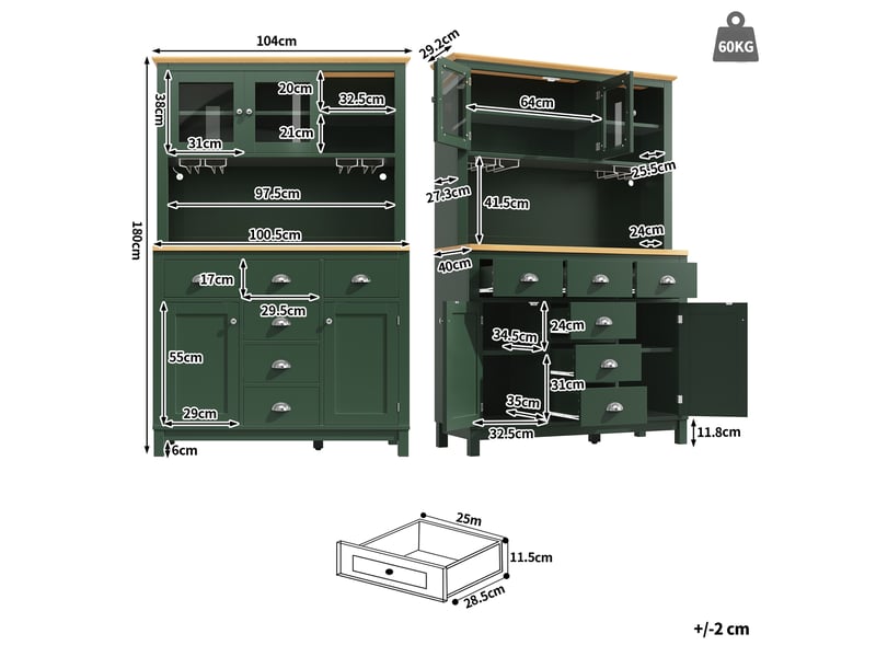  Buffet de cuisine 4 portes avec éclairage led en mdf 104 x 40 x 180 cm N620GG260115D - Conforama C