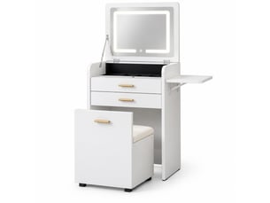 Coiffeuse 0 tiroir(s) Miroir Led avec 1 tabouret(s) inclu(s) coloris blanc